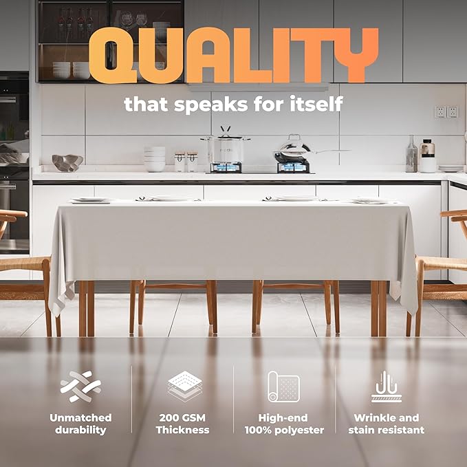 WEALUXE White Table Cloths for 6 Foot Rectangle Tables, 2-Pack, 60x102 inches, Water, Stain and Wrinkle Resistant, 200 GSM Washable Poly Fabric Tablecloths Rectangular, Elegant and Durable