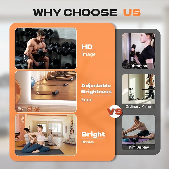 Hasipu 79''x 36'' Home Gym Mirror with Lights Dimmable Anti-Fog Large Full Length Wall Mounted Full Body Mirror for Yoga Dance Fitness Exercise Studio Bedroom Garage, Tempered Glass Workout Mirrors