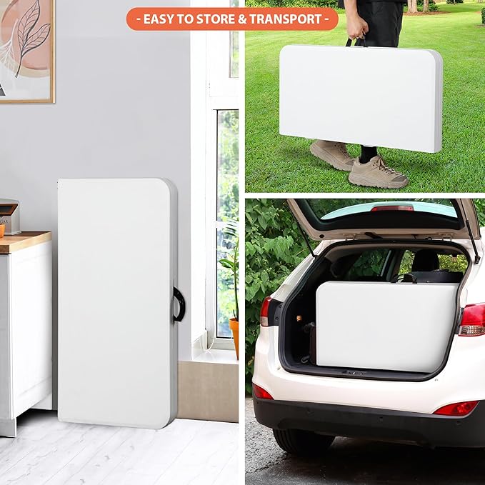 ZENY 34inch Fold in Half Square Table, Portable Plastic Dining Card Table for Kitchen or Outdoor Party Wedding Event, Bi-Folding Picnic Camp Dining Table, White