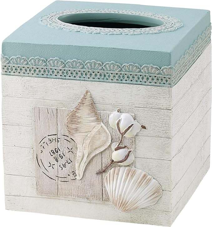 Avanti Linens - Tissue Box Cover, Countertop Accessories, Farmhouse Chic Home Decor (Farmhouse Shell Collection)