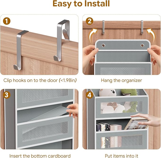 Simple Trending Over The Door Hanging Organizer, 5-Tier Shelves with 5 Large & 5 Side Pockets, Anti-Tilt Heavy Duty 44 lb Capacity Behind Door Storage for Bedroom, Bathroom, Pantry, Nursery, Grey