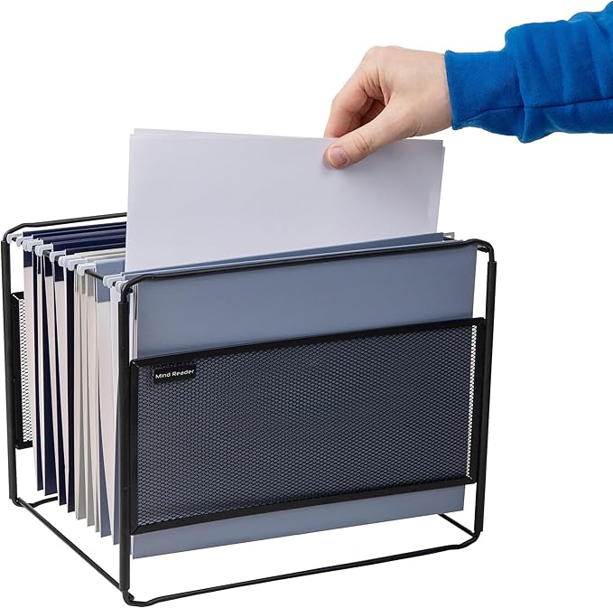 Mind Reader Hanging File Folder Organizer, Desktop Organizer, Storage, Office, Metal Mesh, Black