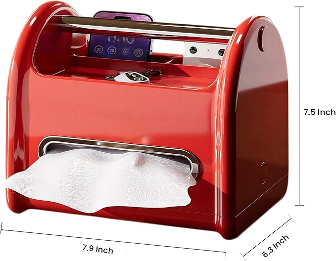Tissue Box Cover & Napkin Holder for Home, Office Desk Accessories Table Caddy Bedside Nightstand Organizer | Modern Car Tissue Holder for Living & Drawing Room, Bathroom & Living Room (Red)