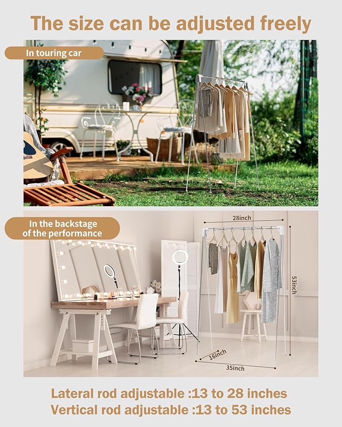 Travel Garment Rack,Portable and Foldable，Folding Clothes Rack for Dance,Travel,Camping, Drying,RV, Indoor,Outdoor. A Collapsible Mini Clothing Rack., Matte White