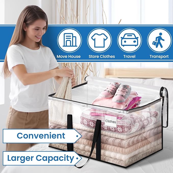 RoomHacks Clear Heavy Duty Extra Large Moving Bags, Reinforced Handle and Double Zipper, Storage Bags Alternative to Moving Box (2 Packs)