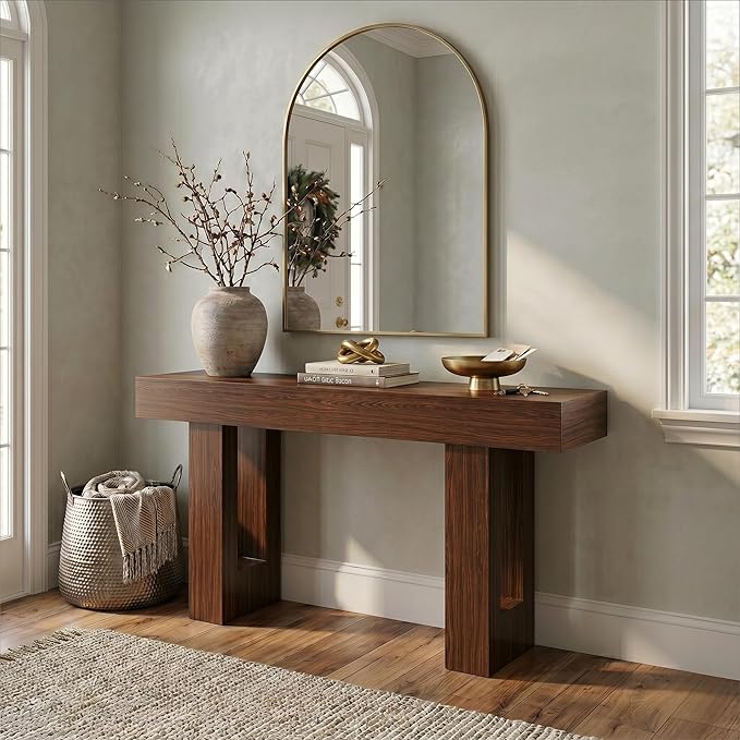 FURSUN 63" Console Table with 2 Drawers, Slim Entryway Table for Hallway, Narrow Sofa Table Behind Couch, Farmhouse Long Wood Accent Table for Foyer & Living Room, Dark Walnut