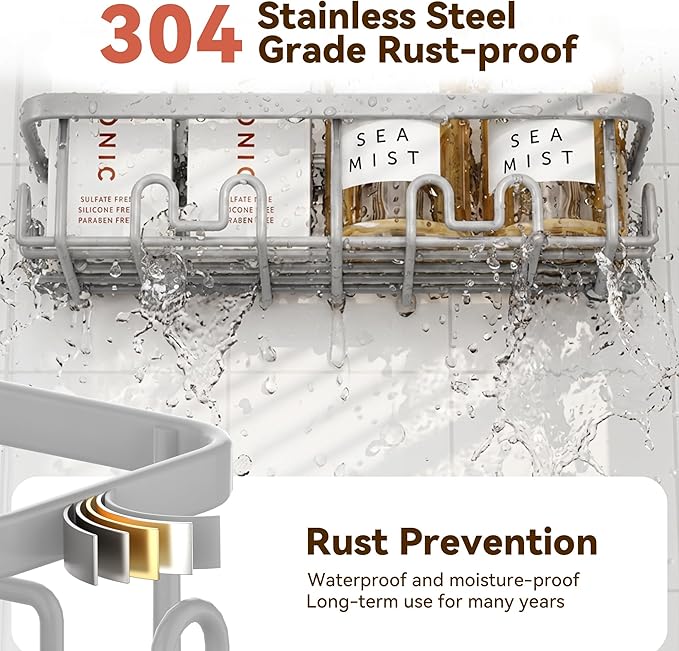YASONIC Shower Caddy Adhesive 5-Pack, Rustproof Shower Organizer with Holder, No Drilling Shower Shelves for Inside Shower, Large Capacity Bathroom Organizers and Storage for Home & Renters, Grey