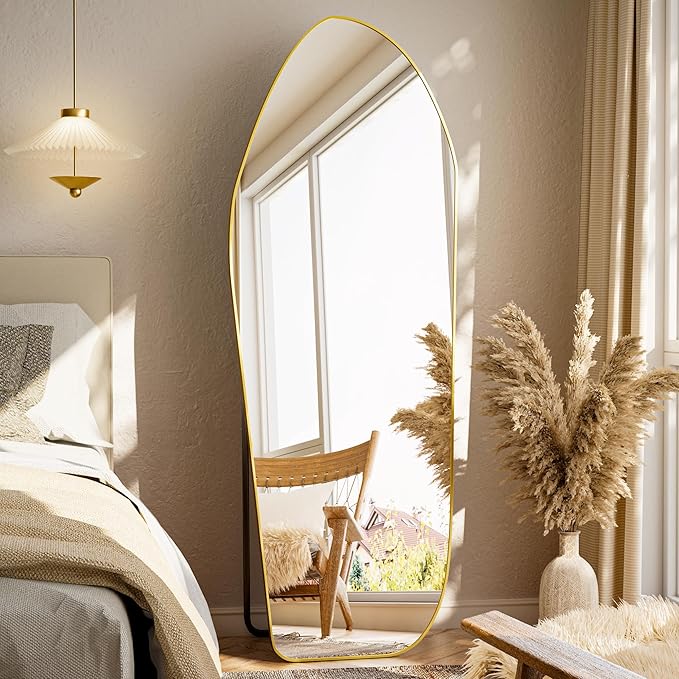 Full Length Mirror - 69"x25" Irregular Diamond Shaped Floor Mirror Aluminum Frame Floor Mirror Full Length for Bedroom Living Room Cloakroom Decor Gold