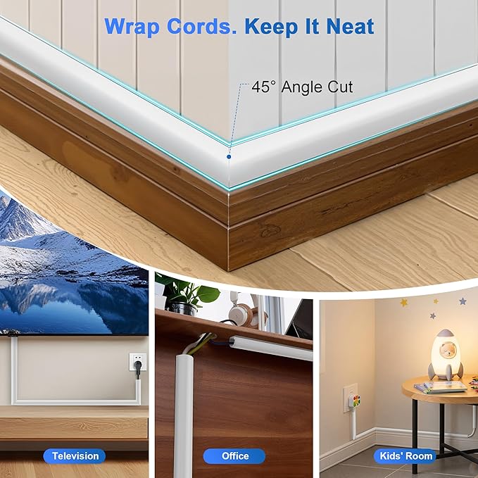 Grotheory 78" Cord Hider for 2-3 Cable, Self-Adhesive Cord Covers for Wires on Wall, Silicone Wire Cover for Wall Mounted TV, Paintable Cable Management for Home & Office, White