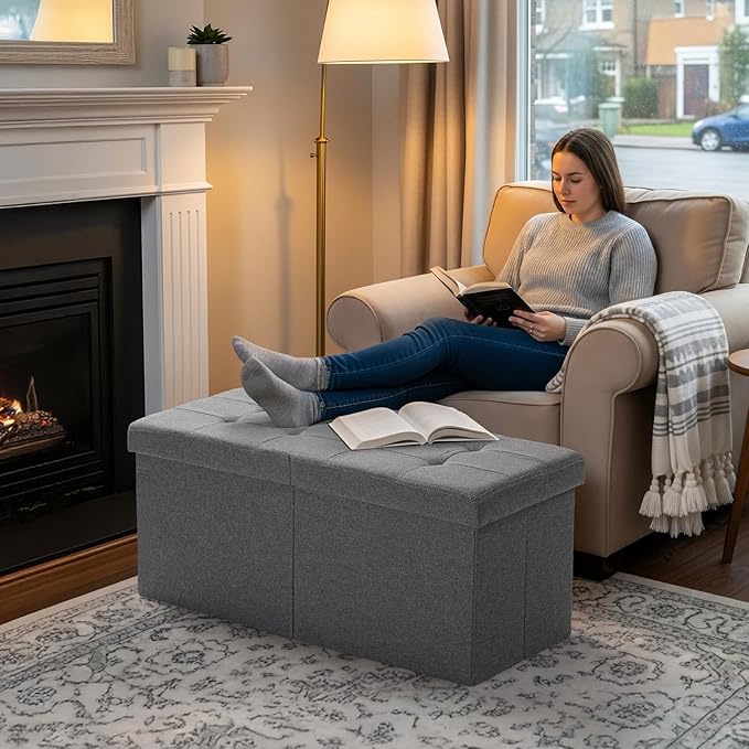 30.5-INCH Storage Ottoman Bench, Footrest with Storage, End of Bed Bench Coffee Table for Living Room, Bedroom, Entryway, Dark Gray