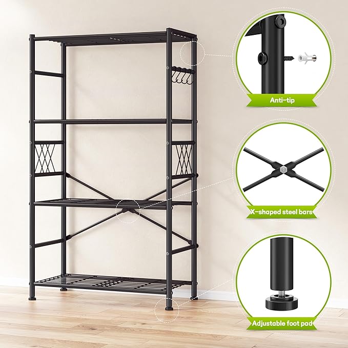 Wire Shelving Storage Rack with Hooks,Metal Shelving Units Shelf Organizer,Wobble-Free Garage Shelving with Adjustable Leveling Feet for Kitchen Pantry Laundry Bathroom Closet Dorm,12"D x 30"W x 60"H