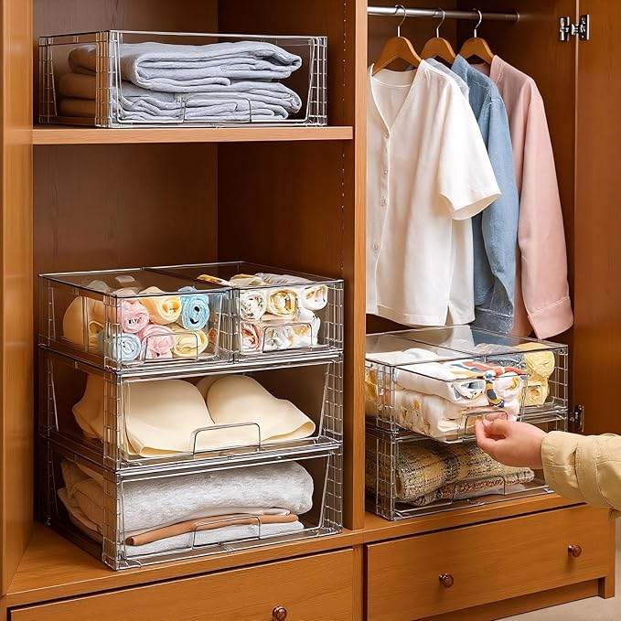 Stackable Storage Drawers(5 Pack),High-strength Clear Plastic Multi-purpose Organizer Bins with Handles, Easily Assemble Acrylic Drawers for Bathroom Closet Cabinet Pantry Under Sink