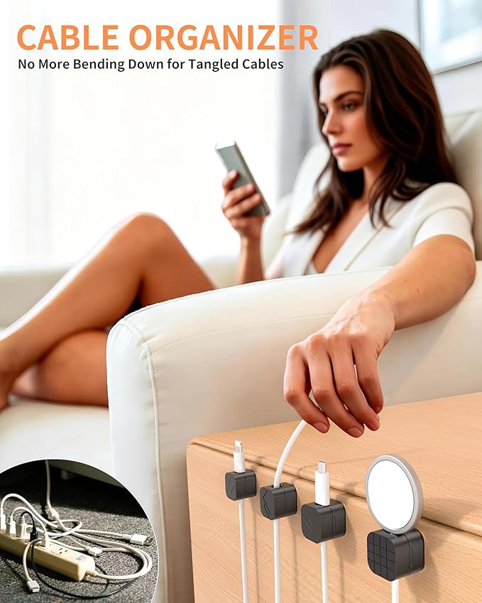 9Pack Cable Organizer Clips, Magnetic Cable Holder (1s Lock), XOVRAETH Strong Adhesive Wire Management for Desk, Nightstand, Living Room, Kitchen, Office, Car(Blacks)