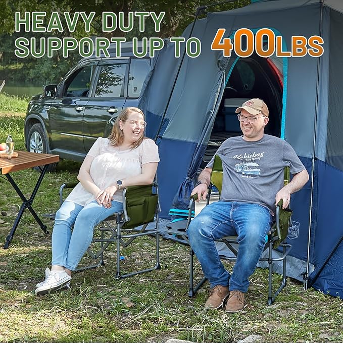Timber Ridge Aluminum Camping Directors Chair with Side Table Pocket, Portable Folding Chair, Heavy Duty Lawn Chair for Fishing Trip Picnic Concert Outdoor 400lbs, Green