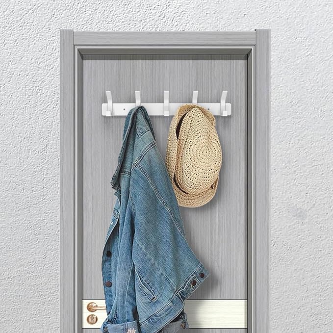 Coat Rack Wall Mounted,5 Coat Hooks for Hanging Coats,Heavy Duty Metal Double Hook Rack Hook Rail,Coat Rack with Hooks,Wall Mount Coat Hanger for Hat Towel Purse Robes,2Pack (White, 5 Hooks)