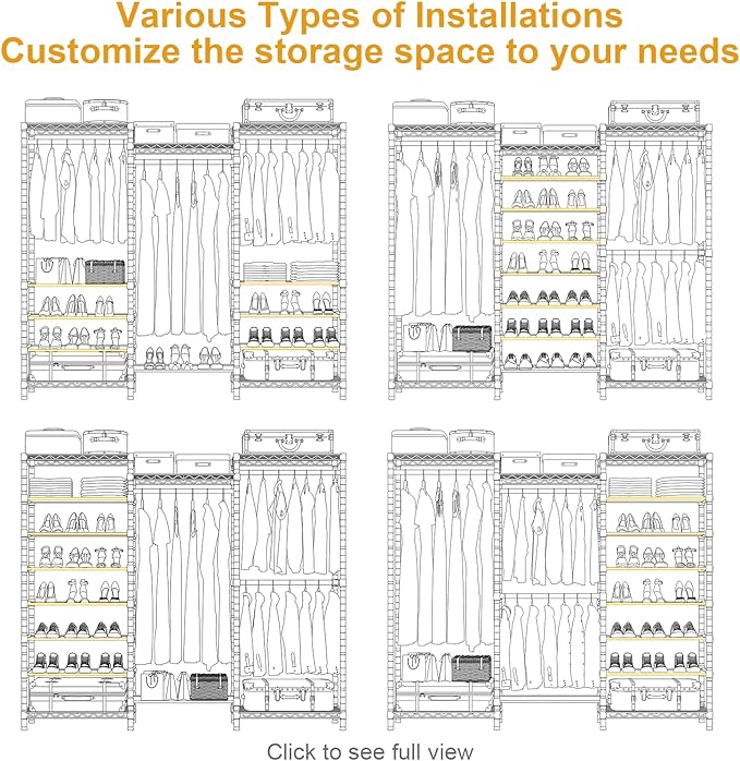 ULIFHOME E16 Heavy Duty Clothing Rack（With 7-Tier Adjustable Shoe Rack） Freestanding Clothes Rack for Hanging Clothes，Metal Closet Storage Organizer Large Wardrobe，69'' W x 15.8'' D x 76.2'' H，White