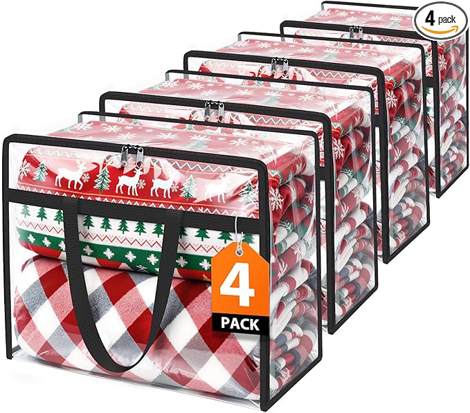 SpaceTrove Clear Storage Bags, 4 Pack Under Bed Storage and Closet Organizers Containers, Vinyl Foldable Heavy-Duty Moving Bags with Zippers for Comforter, Bedding, Duvet, Blanket & Toy Storage, 40L