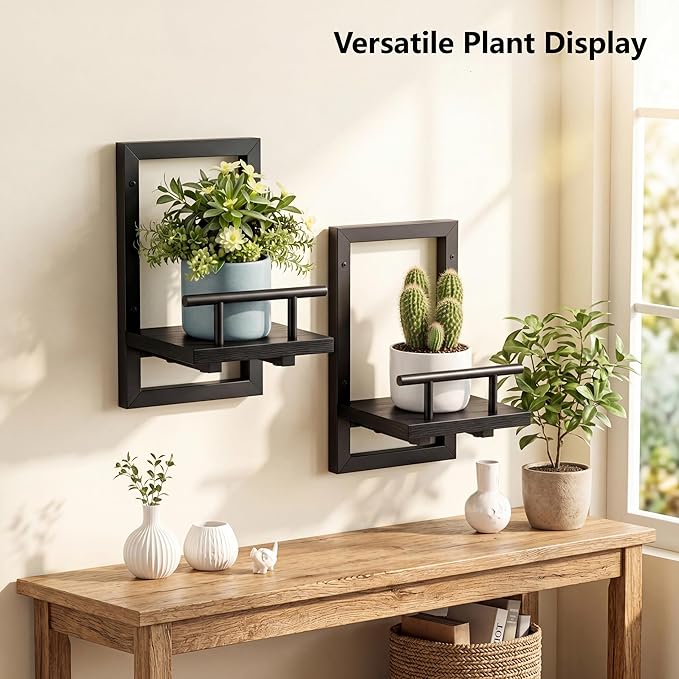Sbosbo Floating Shelves for Wall, Plant Shelf Indoor, Wall Planters for Indoor Floating Plant Shelves for Bedroom, Living Room, Kitchen, Office, Bathroom Decor (Black, 3 Pack)