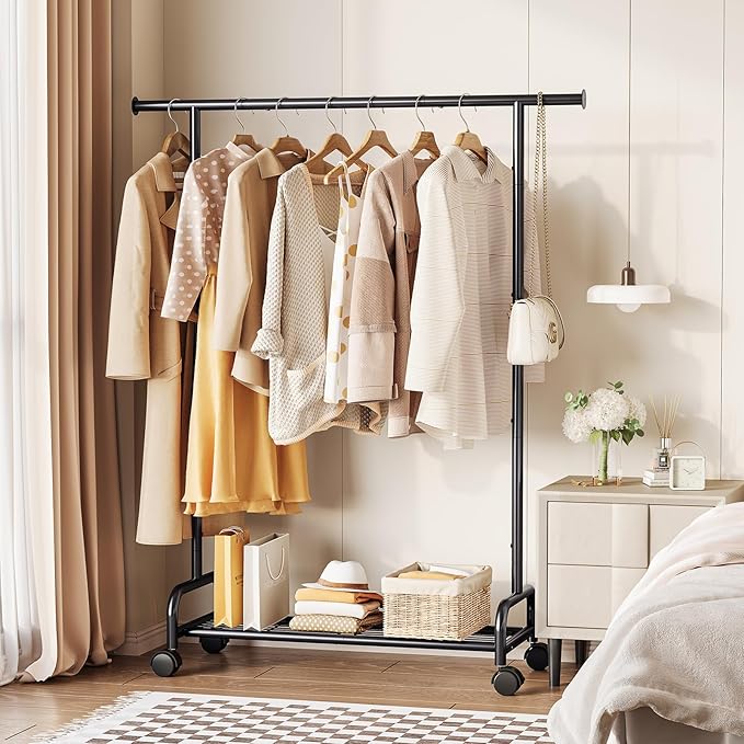 APEXCHASER Clothes Rack-Large-Capacity Rolling Clothing Racks with Shelves, Hanging Clothes-Portable Wardrobe Rack, Metal Garment Rack with Wheels for the Bedroom Laundry Room