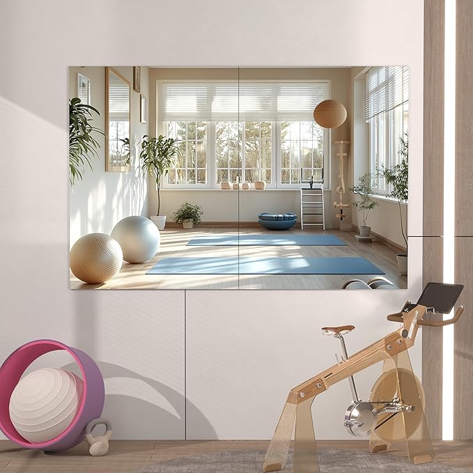 Hasipu Home Gym Workout Mirror 40" L x 30" W-2pcs Large Full Length Mounted Full Body Frameless Mirror for Workout, Yoga, Garage, Bedroom, Dance