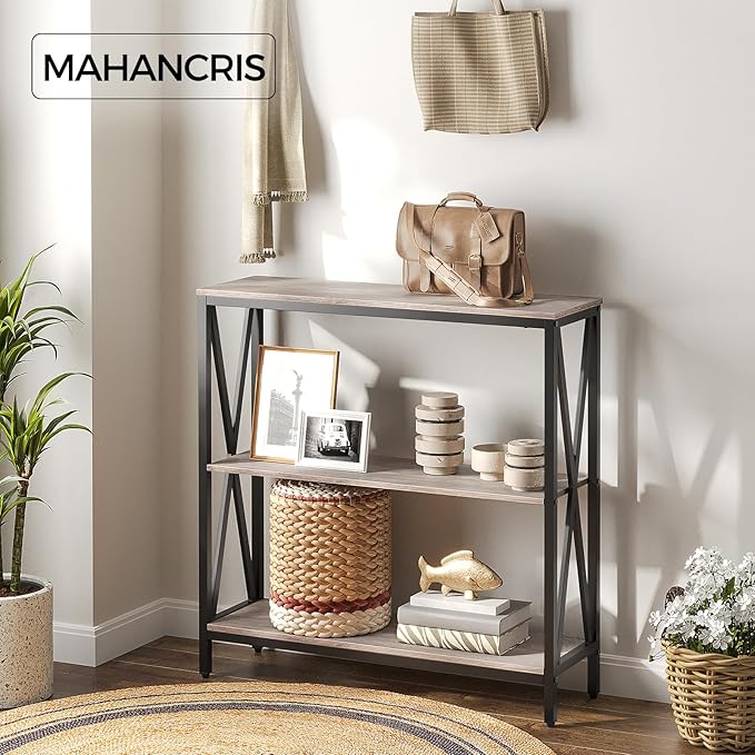 MAHANCRIS 31.5" Sofa Table, Industrial Console Table, 3-Tier Narrow Sofa Table with Storage Shelves, Foyer Table for Entryway, Hallway, Living Room and Bedroom, Easy Assembly, Greige CTHG8001Z1