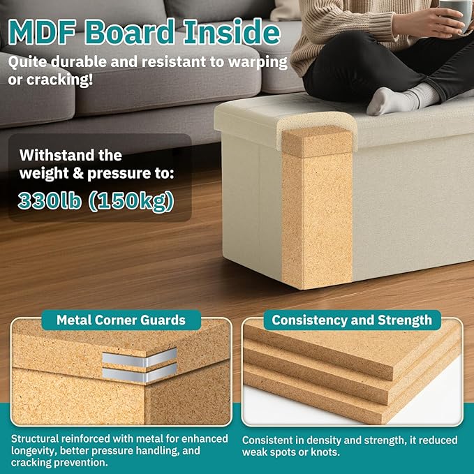 30.5-INCH Storage Ottoman Bench, Footrest with Storage, End of Bed Bench Coffee Table for Living Room, Bedroom, Entryway, Beige