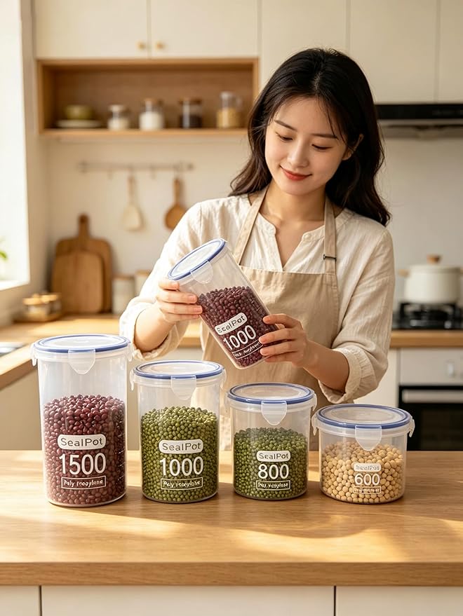 Food Storage Containers Set for 4 Pack, Freezer Containers with Airtight Lids - Microwave, Dishwasher & Freezer Safe - BPA-Free Containers for Fruits, Salads, Grains, Leftovers & More