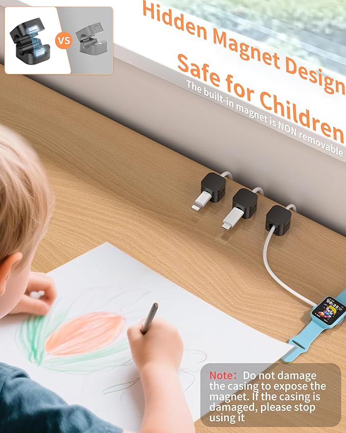6Pack Cable Organizer Clips, Magnetic Cable Holder (1s Lock), XOVRAETH Strong Adhesive Wire Management for Desk, Nightstand, Living Room, Kitchen, Office, Car(BlackB)