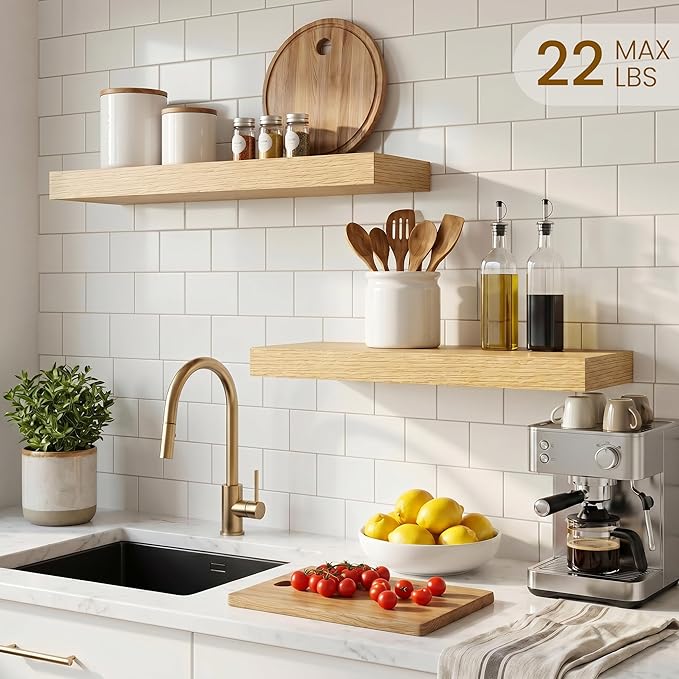 Dreamland 18" Floating Shelves, Rustic Wooden Black Wall Shelves for Bathroom|Bedroom|Kitchen, Deep Wall Mounted Book Shelf, Wood Storage Display Shelf for Home Decor, Set of 2
