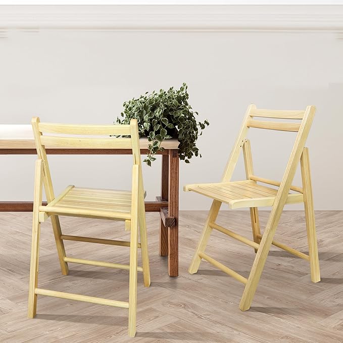 Casual Home Wooden Folding Chairs 2-Pcs Set - Natural