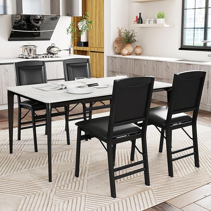 Giantex Folding Dining Chairs Set of 2, Black Wood Kitchen Chair w/Padded Seat, Solid Wood Frame, Max Load 400 Lbs, No Assembly, Easy to Store Foldable Wooden Dining Chairs for Apartment, Small Space