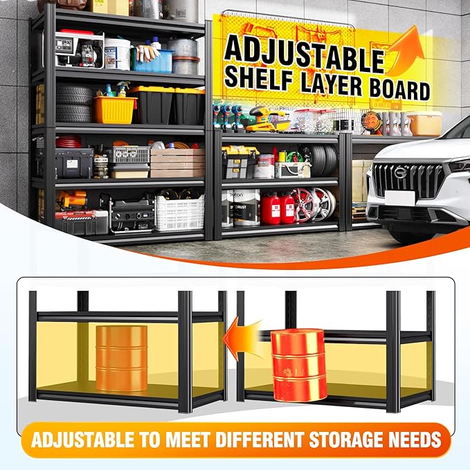 46''W Storage Shelves,Adjustable Shelving Unit,5T Metal Garage Shelving ,Heavy Duty Garage Storage Shelves, Quick-Install Metal Shelving Unit Utility Rack Shelf for Warehouse, Kitchen72H*46W*20''D