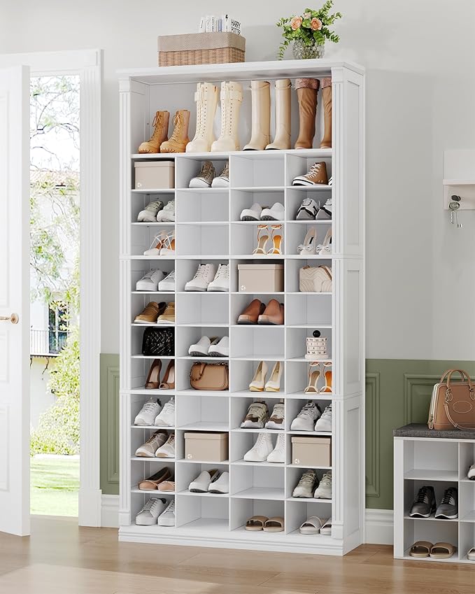 Hzuaneri 13 Tiers Shoe Storage Cabinet, Tall Shoe Cabinet with Cubby, Wooden Shoes Organizer for Closet, 52 Pairs, Shoes Cubby Organizer for Entryway, Hallway, Bedroom, White SR41003X