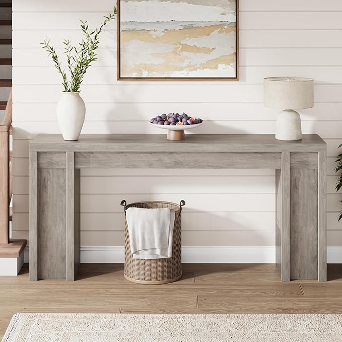 Garvee 70.9 in Gray Entryway Table, Wooden Farmhouse Console Table Below Mounted TV, Thick Sofa Table Behind Couch Table, Long Console Tables for Entryway Living Room