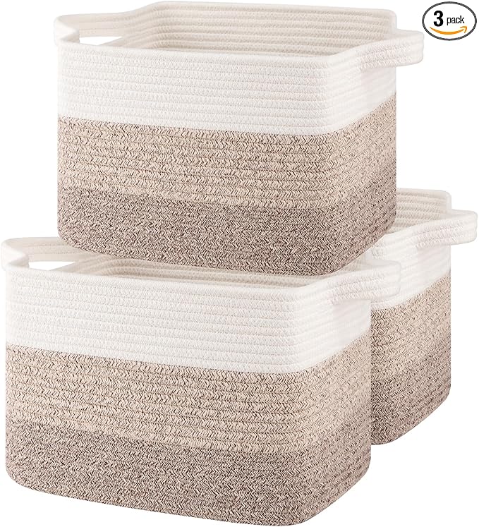 OIASKET Storage Baskets for Organizing, Woven Baskets for Shelves, Rectangle Decorative Organizer for Storage Clothes, Toy, Books, Towels Nursery Bins 3 Pack (Gradient Yellow, 13"x9.85"x8.7")