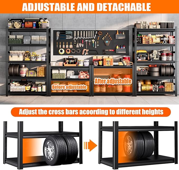 48"W Garage Shelving 3000Lbs Storage Shelves Heavy Duty 5 Tier Adjustable Metal Shelving Unit Garage Storage Wire Shelves for Basement, Warehouse, Commercial 47.2" W × 15.7" D × 72" H , Black