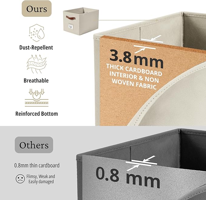 DECOMOMO Fabric Storage Bins 4 Pack, Storage Baskets for Shelves, 15 x 11 x 9.9 inches Foldable Baskets for Organizing with Labels, Kallax Insert (Beige)