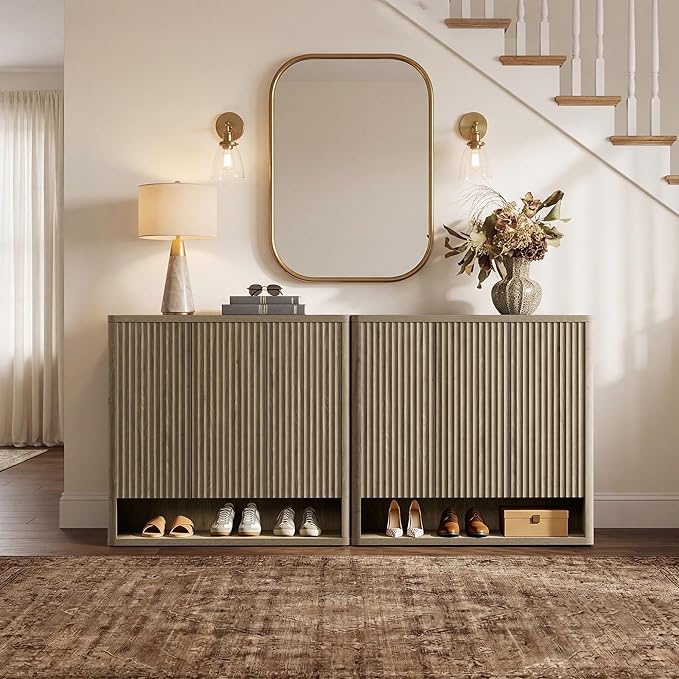 SICOTAS Shoe Cabinet 47.2" Wide Freestanding Hidden Shoe Storage Cabinet with 3 Doors & 4 Adjustable Shelves Tall Modern Shoes Rack Organizer Cabinets Storage for Entryway Hallway Living Room Entrance