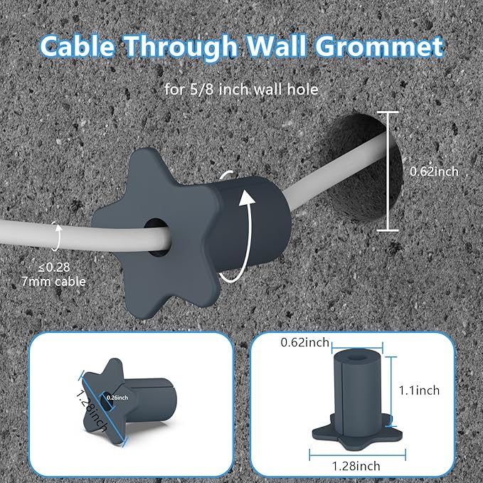 4PCS 5/8” Starlink Wall Grommets Cable Routing kit Accessories for Cables Pass Through with 5/8" Spade Drill bit,50 Wall Wires cilps Special Design for Concrete and Brick Wall (Grey)