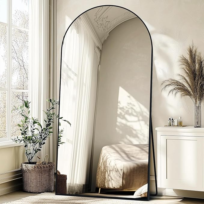 Oversized Full Length Mirror 81x41 Inch - Wall Mounted or Standing Floor Mirror with Aluminum Alloy Frame, Shatterproof Tempered Glass - Modern Mirror for Bedroom, Living Room, Closet, Black