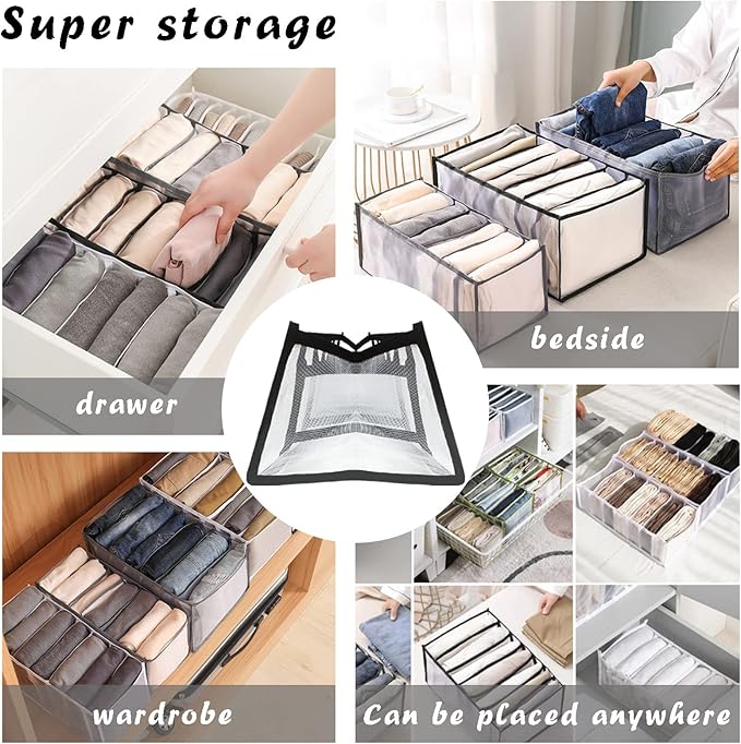 9 Pack Wardrobe Clothes Organizer for Drawers, Foldable Clothes Drawer Mesh Separation Box, Drawer Dividers for Clothes Pants Jeans T Shirt (2Jeans+2Bra+(Legging+Shirt+Panties+Sock)*1)