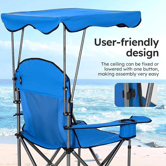ALPHA CAMP Camping Chairs 350LBS Capacity, Heavy Duty Folding Chair with 4-Can Cooler Bag, Portable Outdoor Chair with Cup Holder for Adults, Collapsible for Tailgating, Beach, Fishing
