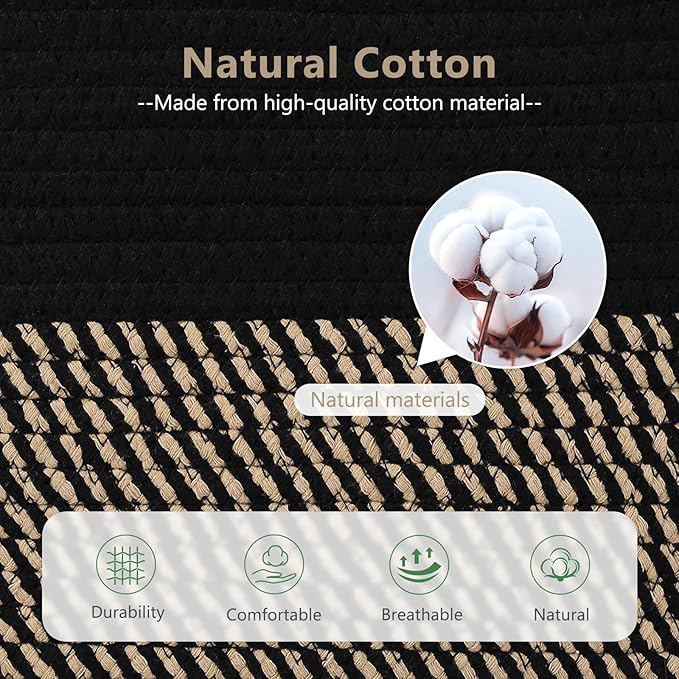 ECDYQXVU Cotton Rope Basket, Storage Baskets with Handle, 15x10x9 Inch Woven Basket for Shelves, Laundry, Towels, Clothes, Books, (Black Brown 1 Pack)