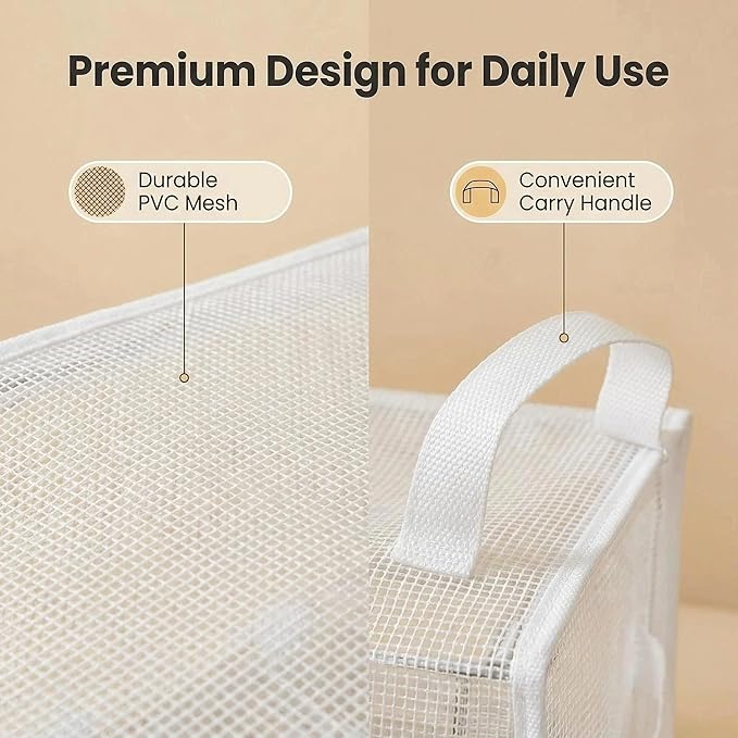 3-Pack Clear Toy Storage Baskets, Kids Room Organizer Bins with Handles, Foldable Closet Storage Containers for Nursery, Clothes, Toys, 11.8 x 9.45 x 6.7 in