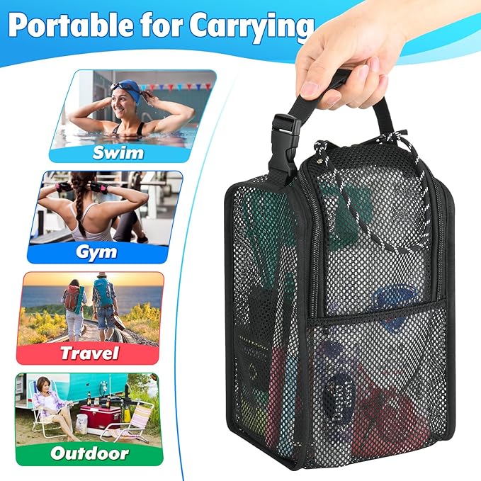Mesh Shower Caddy Hanging Shower Organizer Tote Bag Portable Toiletry Organizer, Quick Dry Bath Bag with Double Zippers Opening for Travel Gym Swimming Beach Camping & Dorm Room