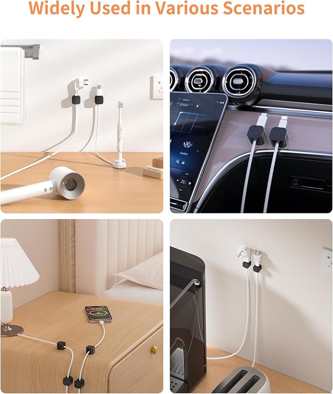 12Pack Cable Organizer Clips, Magnetic Cable Holder (1s Lock), XOVRAETH Strong Adhesive Wire Management for Desk, Nightstand, Living Room, Kitchen, Office, Car(BlackCS)