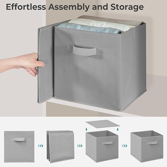 11 Inch Fabric Storage Bins, Storage Cubes, Collapsible Cube Storage Box, Fabric Closet Organizers with Handle for Home, Office, Shelf, Closets, Bedroom, Living Room, Grey, 36 Pack