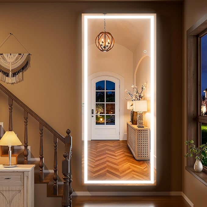 Hasipu 79"x31" LED RGB Bluetooth Full Length Mirror with Lights, Full Body Mirror with Stand, Wall Mount & Free Standing Floor Mirror for Bedroom Living Room Cloakroom, 7 Color & Brightness Adjustable
