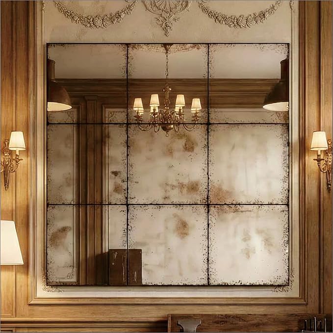 whitebeach Window Pane Black Mirror,Farmhouse Wall Mirror,Mantel Mirror for Fireplace/Entryway/Hallway/Living Room,36"X 36"