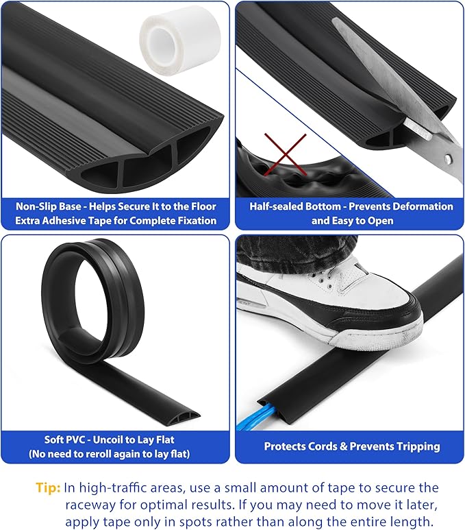 ZhiYo 6ft Cord Hider Floor, Soft PVC Cord Covers for Wires on Floor, Wire Cover to Hide Extension Cords, Cable Cover Protect Cords & Prevent Trips, Cable Cavity: W0.6in x H0.32in, Vintage Coffee Brown